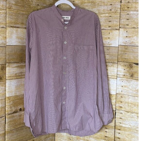 BIRKENSTOCK X TEKLA MAUVED STRIPED ORGANIC COTTON SLEEP SHIRT SIZE MEDIUM UNISEX - Picture 4 of 5